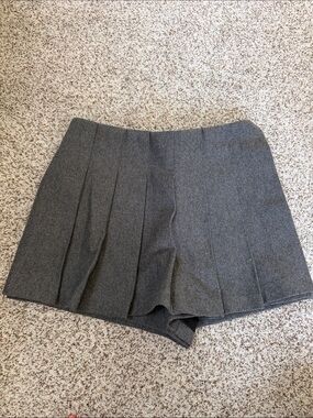 High-Waist Gray Pleated Dress Shorts